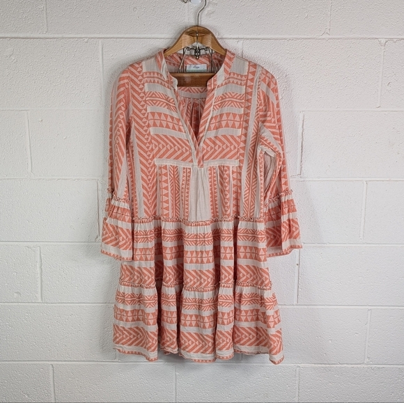 Devotion Twins Dress Womens S Orange Peach Ella Embroidered Tunic Tiered  - Picture 1 of 10